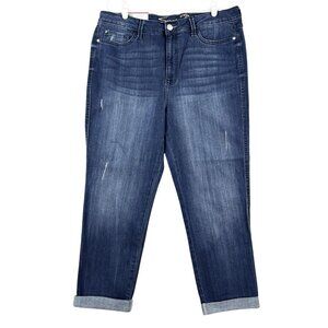 NWT Seven7 Women's Blue Weekend Boyfriend Jeans Size 14 Rolled Cuff Hem Easy Fit